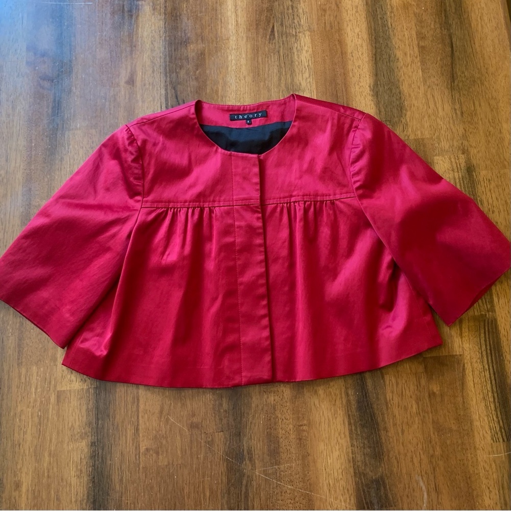 Theory Cape Small Red Short Sleeve Jacket Cropped Bolero Shrug Capelet Tux